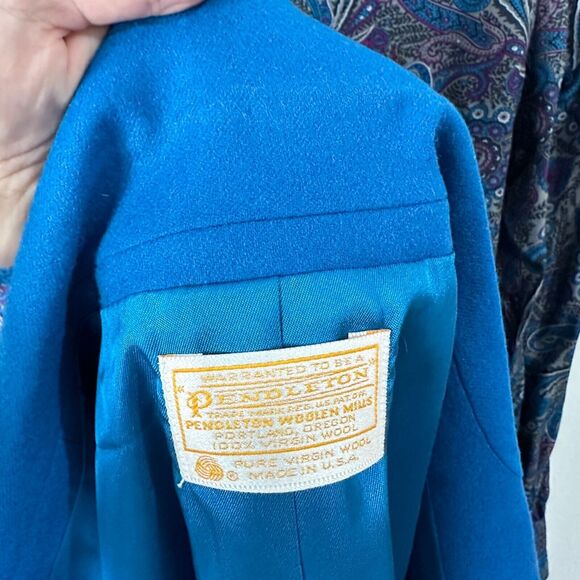 Vintage Pendleton Women's 10 Blazer Skirt Blouse Suit‎ Set Blue Wool USA Made - Picture 13 of 15